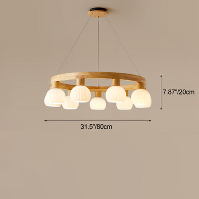 Contemporary Nordic Globe Solid Wood Glass 3/6/9 Light Chandelier For Living Room
