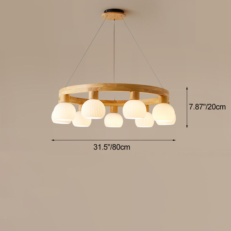Contemporary Nordic Globe Solid Wood Glass 3/6/9 Light Chandelier For Living Room