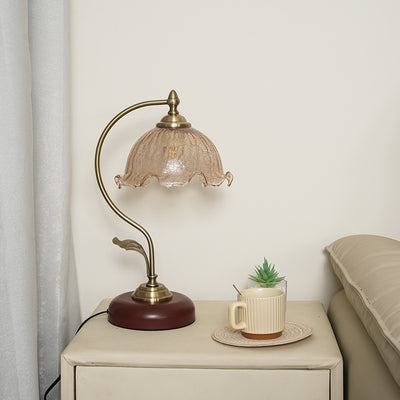 Modern Mid-Century Flower Iron Glass 1-Light Table Lamp For Bedroom