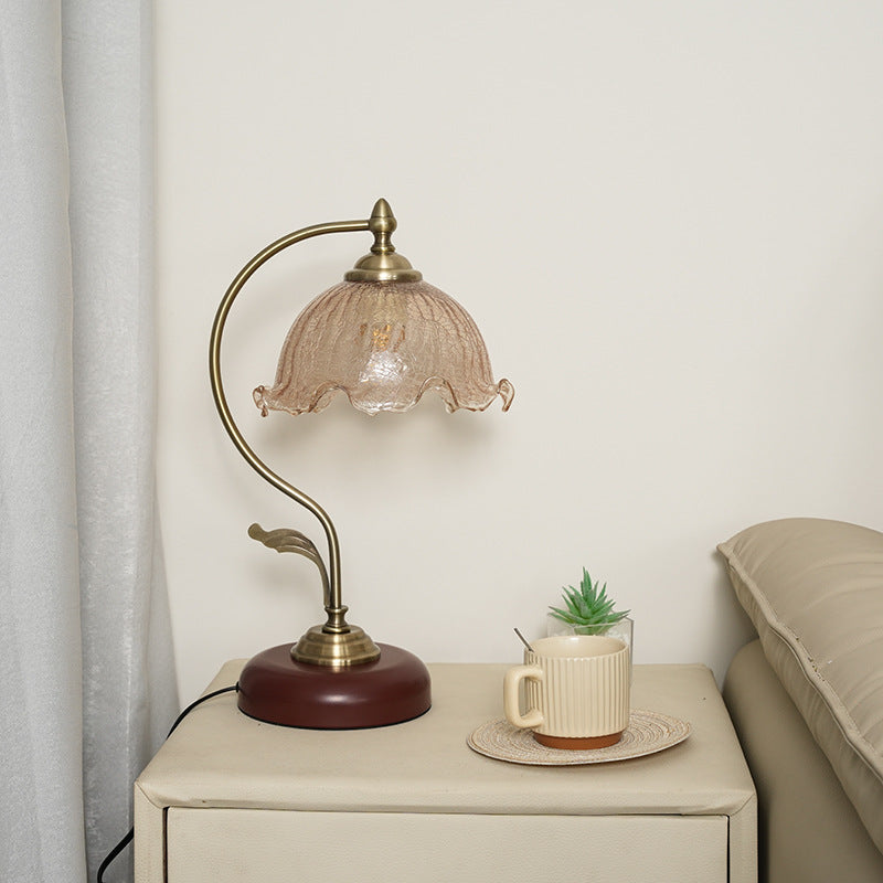 Modern Mid-Century Flower Iron Glass 1-Light Table Lamp For Bedroom