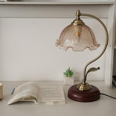 Modern Mid-Century Flower Iron Glass 1-Light Table Lamp For Bedroom