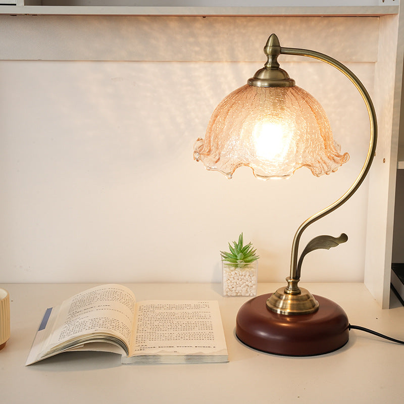 Modern Mid-Century Flower Iron Glass 1-Light Table Lamp For Bedroom