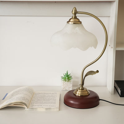 Modern Mid-Century Flower Iron Glass 1-Light Table Lamp For Bedroom