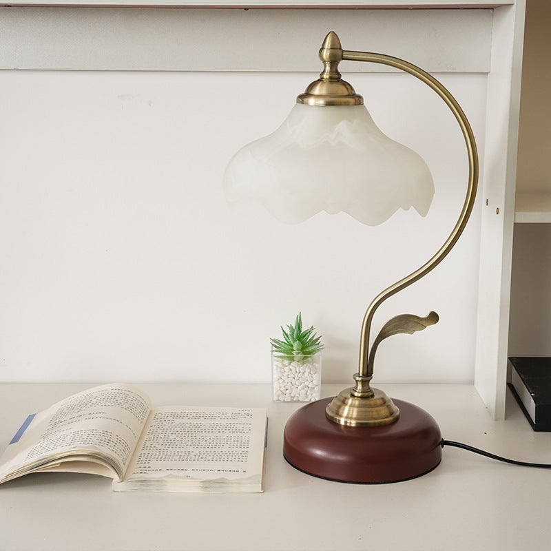 Modern Mid-Century Flower Iron Glass 1-Light Table Lamp For Bedroom