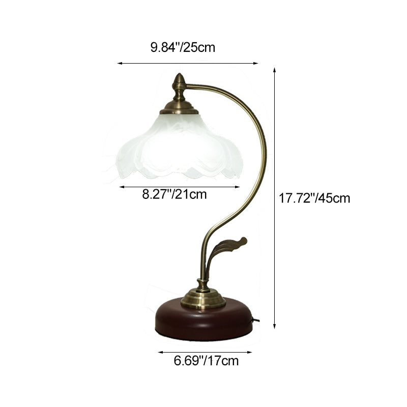 Modern Mid-Century Flower Iron Glass 1-Light Table Lamp For Bedroom
