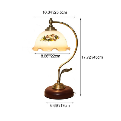 Modern Mid-Century Flower Iron Glass 1-Light Table Lamp For Bedroom