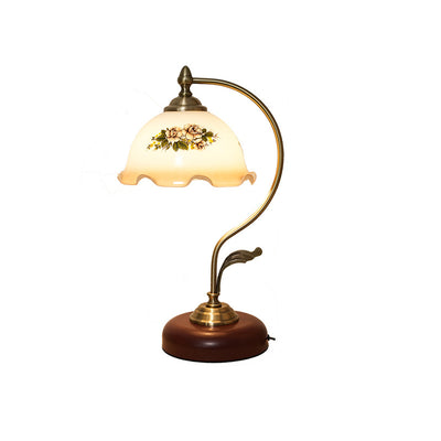 Modern Mid-Century Flower Iron Glass 1-Light Table Lamp For Bedroom