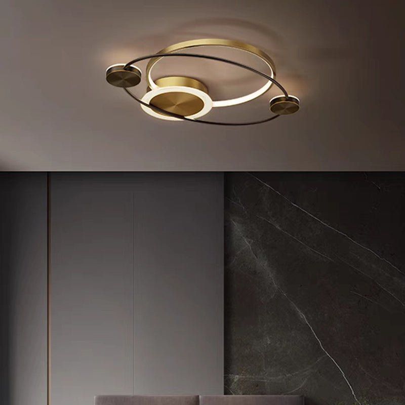 Moderne eklektische Sternring-Kupfer-LED-Deckenleuchte für das Schlafzimmer 