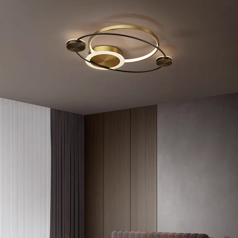 Moderne eklektische Sternring-Kupfer-LED-Deckenleuchte für das Schlafzimmer 