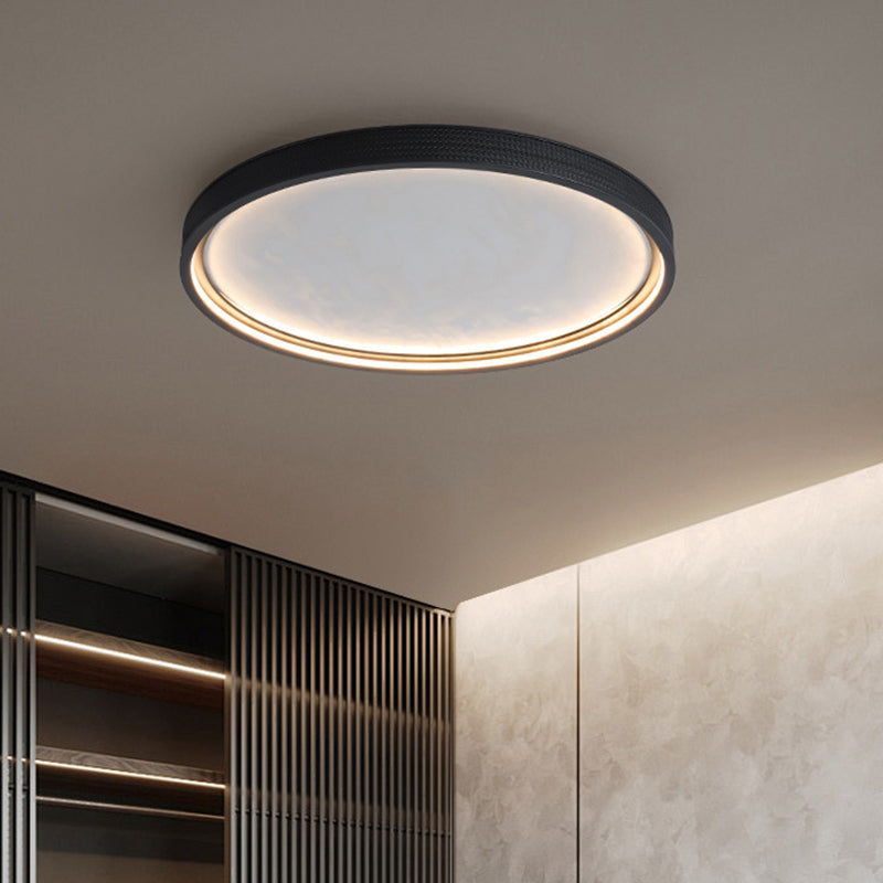 Modern Luxury Round Aluminum Leather LED Flush Mount Ceiling Light For Bedroom