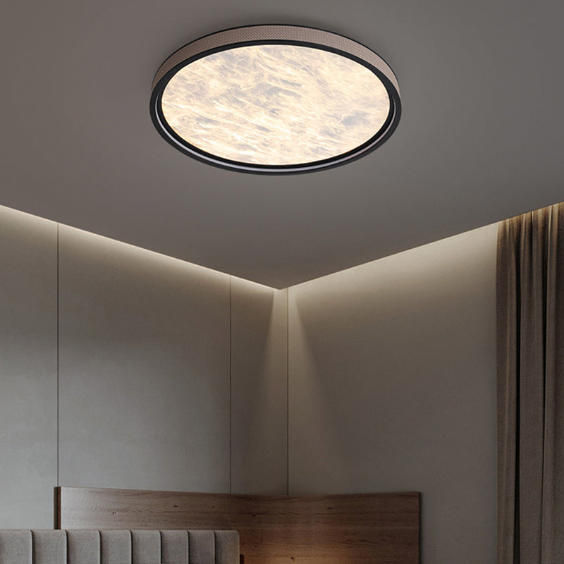 Modern Luxury Round Aluminum Leather LED Flush Mount Ceiling Light For Bedroom