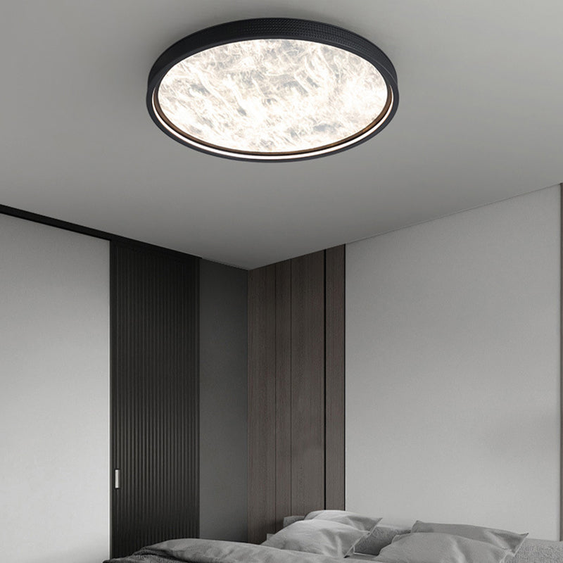 Modern Luxury Round Aluminum Leather LED Flush Mount Ceiling Light For Bedroom