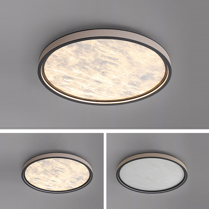 Modern Luxury Round Aluminum Leather LED Flush Mount Ceiling Light For Bedroom