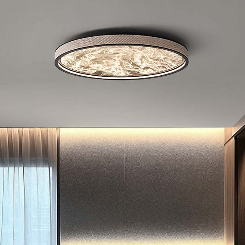 Modern Luxury Round Aluminum Leather LED Flush Mount Ceiling Light For Bedroom