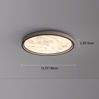 Modern Luxury Round Aluminum Leather LED Flush Mount Ceiling Light For Bedroom