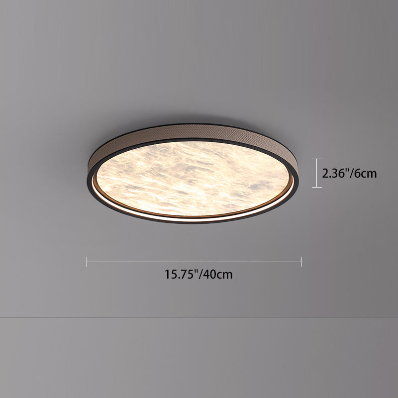 Modern Luxury Round Aluminum Leather LED Flush Mount Ceiling Light For Bedroom