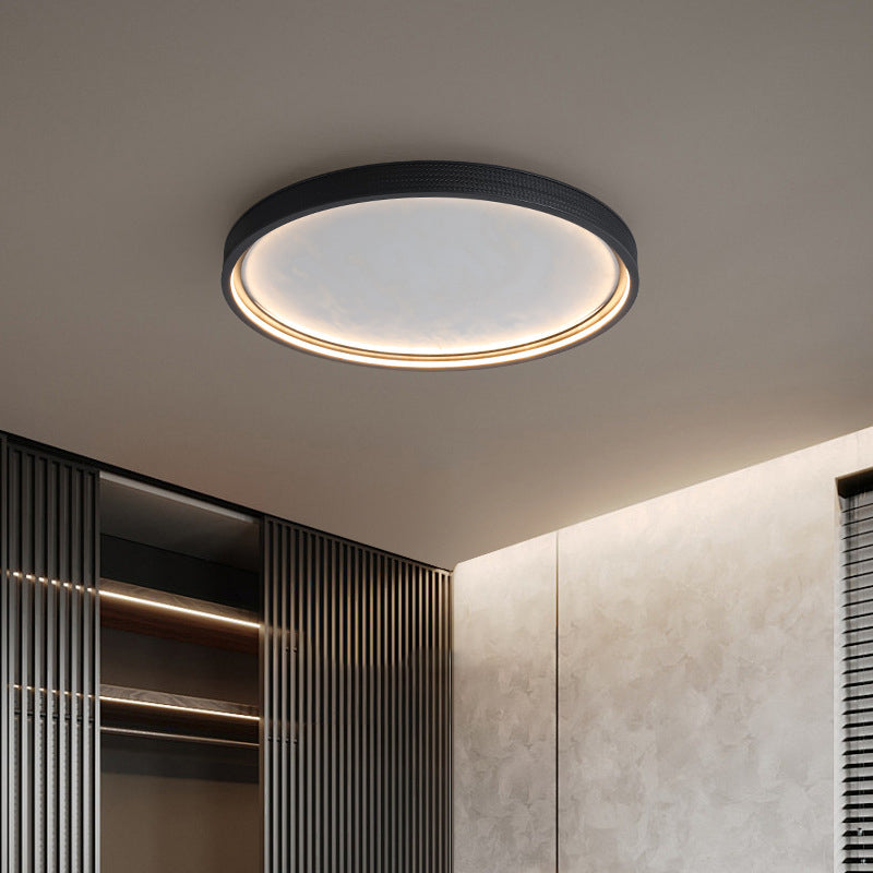 Modern Luxury Round Aluminum Leather LED Flush Mount Ceiling Light For Bedroom