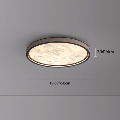 Modern Luxury Round Aluminum Leather LED Flush Mount Ceiling Light For Bedroom