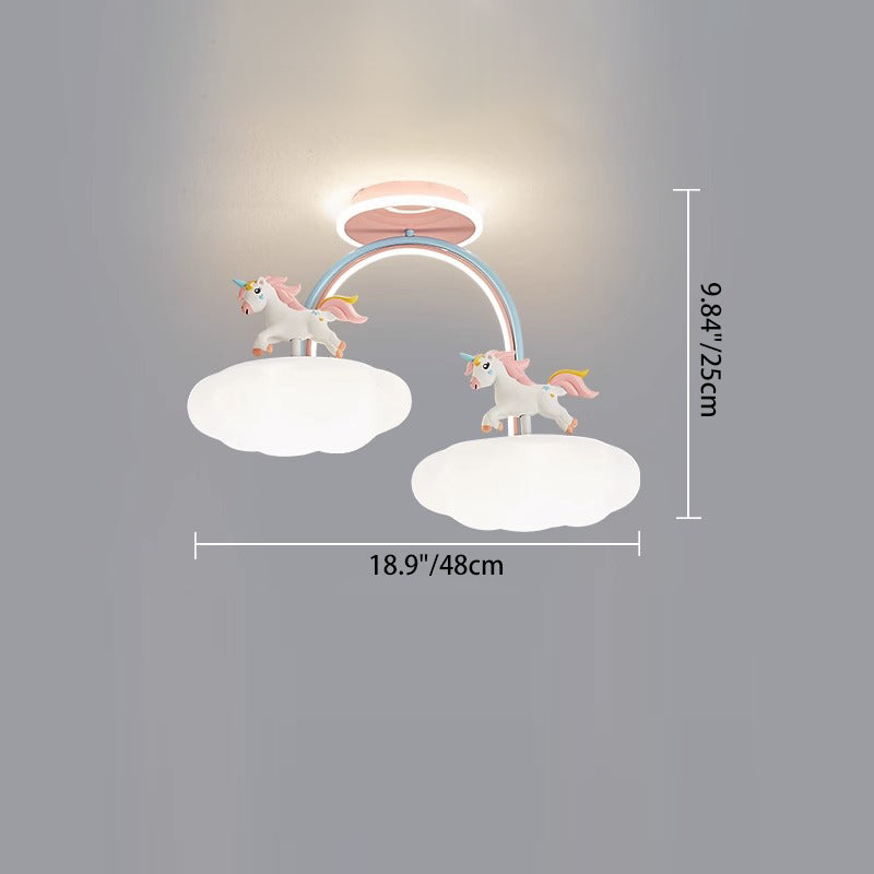 Zeitgenössische Kreative Kinder Pony Eisenharz Acryl LED Halbeinbau-Deckenleuchte Für Schlafzimmer 