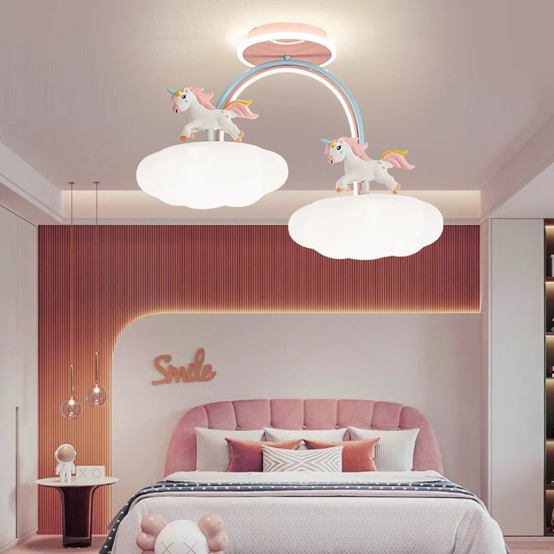 Zeitgenössische Kreative Kinder Pony Eisenharz Acryl LED Halbeinbau-Deckenleuchte Für Schlafzimmer 