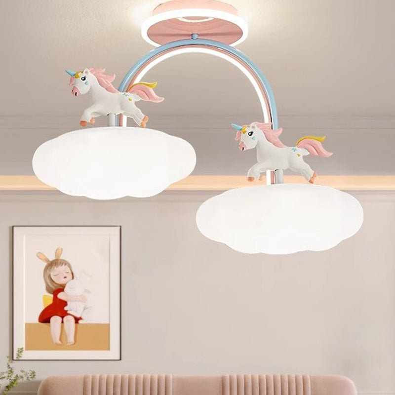 Zeitgenössische Kreative Kinder Pony Eisenharz Acryl LED Halbeinbau-Deckenleuchte Für Schlafzimmer 
