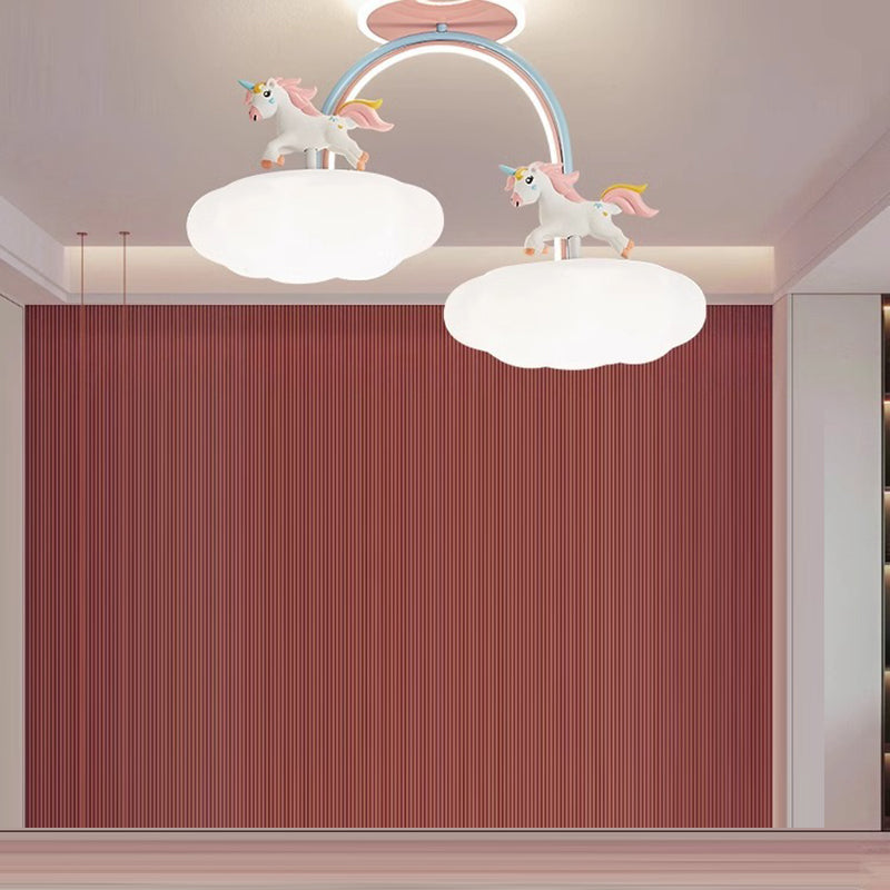 Zeitgenössische Kreative Kinder Pony Eisenharz Acryl LED Halbeinbau-Deckenleuchte Für Schlafzimmer 