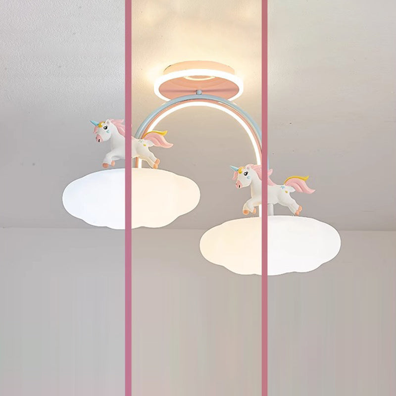 Zeitgenössische Kreative Kinder Pony Eisenharz Acryl LED Halbeinbau-Deckenleuchte Für Schlafzimmer 