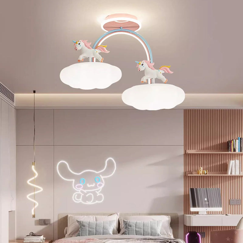 Zeitgenössische Kreative Kinder Pony Eisenharz Acryl LED Halbeinbau-Deckenleuchte Für Schlafzimmer 