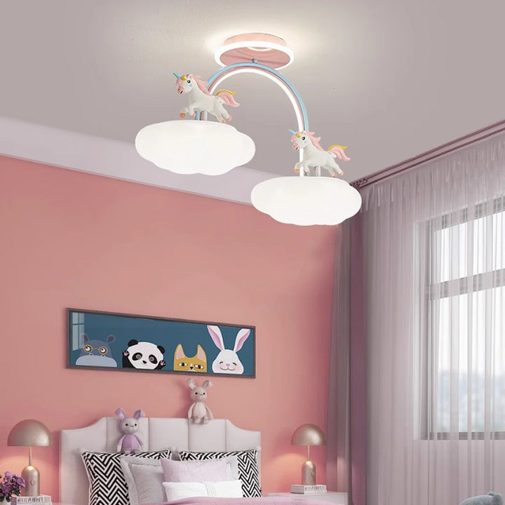 Zeitgenössische Kreative Kinder Pony Eisenharz Acryl LED Halbeinbau-Deckenleuchte Für Schlafzimmer 