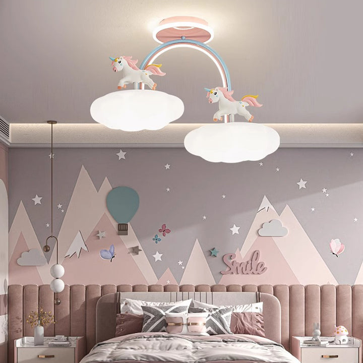 Zeitgenössische Kreative Kinder Pony Eisenharz Acryl LED Halbeinbau-Deckenleuchte Für Schlafzimmer 