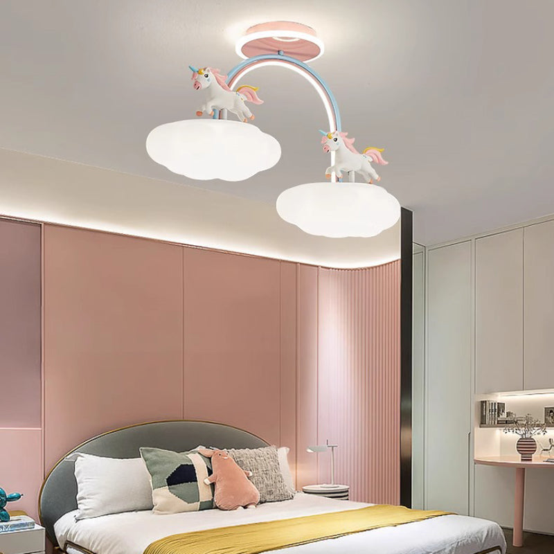 Zeitgenössische Kreative Kinder Pony Eisenharz Acryl LED Halbeinbau-Deckenleuchte Für Schlafzimmer 