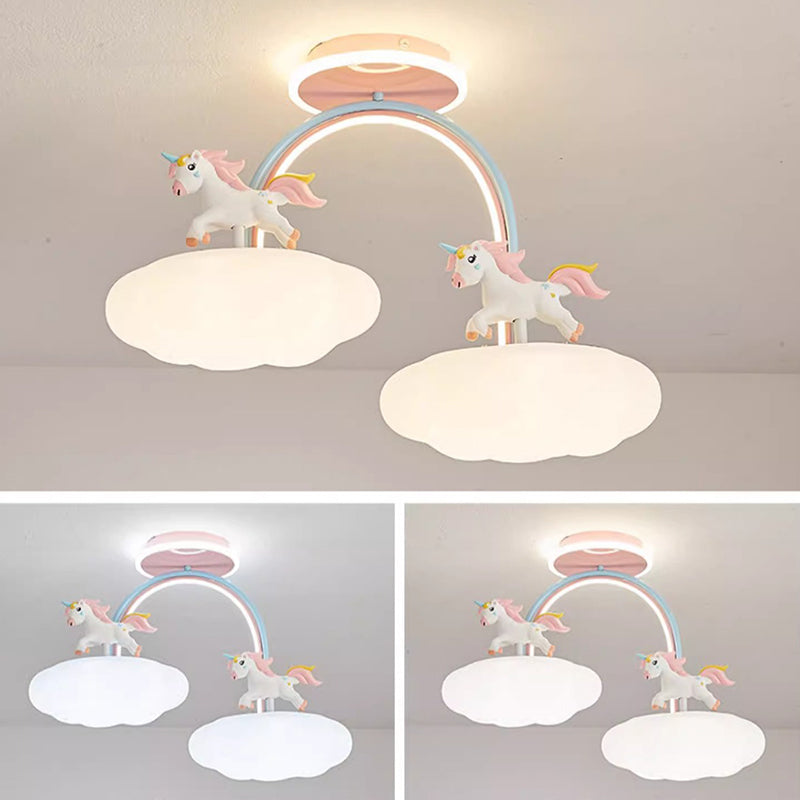 Zeitgenössische Kreative Kinder Pony Eisenharz Acryl LED Halbeinbau-Deckenleuchte Für Schlafzimmer 