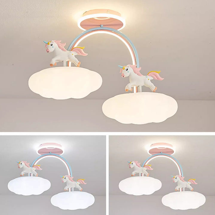 Zeitgenössische Kreative Kinder Pony Eisenharz Acryl LED Halbeinbau-Deckenleuchte Für Schlafzimmer 