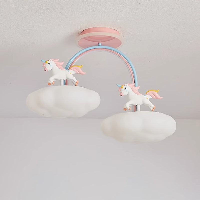 Zeitgenössische Kreative Kinder Pony Eisenharz Acryl LED Halbeinbau-Deckenleuchte Für Schlafzimmer 