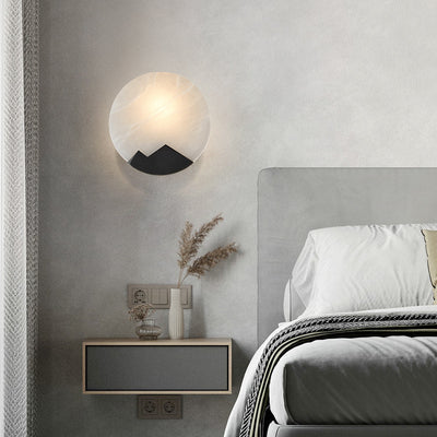 Contemporary Nordic Round Copper Marble 1-Light Wall Sconce Lamp For Bedroom