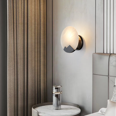 Contemporary Nordic Round Copper Marble 1-Light Wall Sconce Lamp For Bedroom