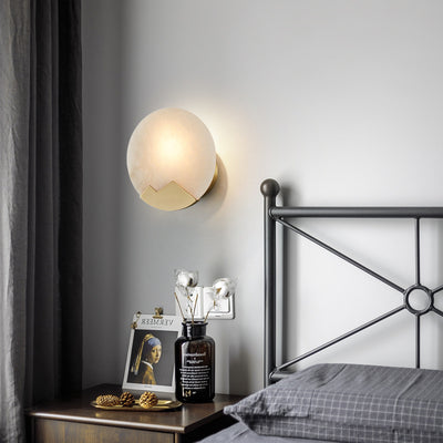 Contemporary Nordic Round Copper Marble 1-Light Wall Sconce Lamp For Bedroom