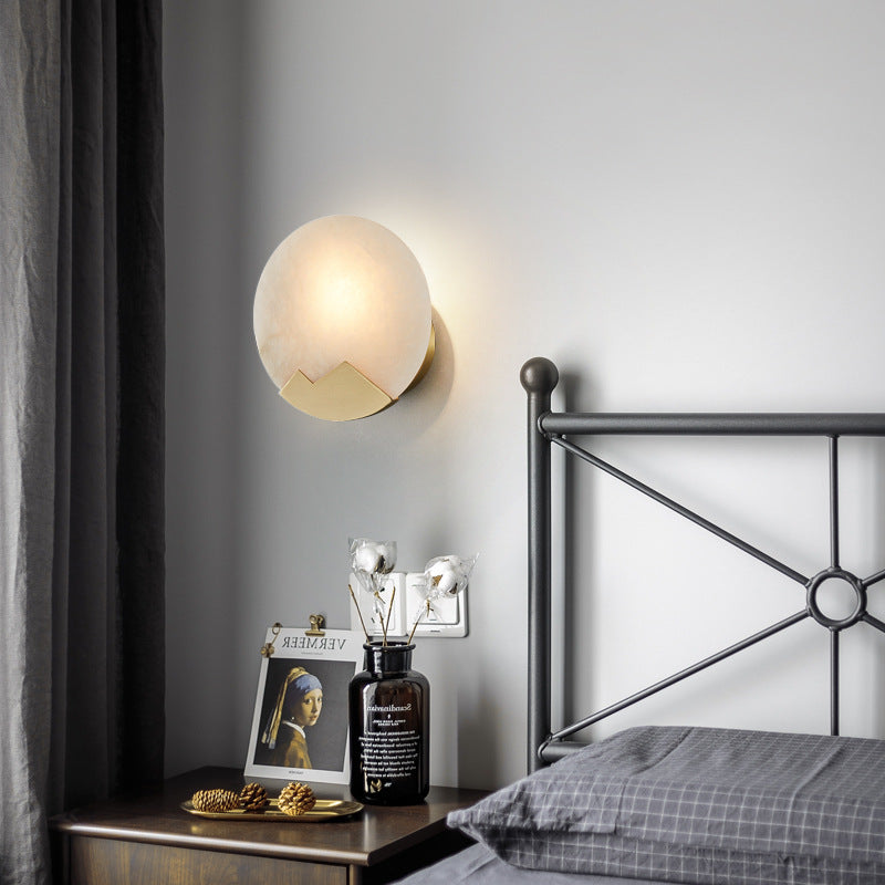 Contemporary Nordic Round Copper Marble 1-Light Wall Sconce Lamp For Bedroom