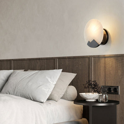 Contemporary Nordic Round Copper Marble 1-Light Wall Sconce Lamp For Bedroom
