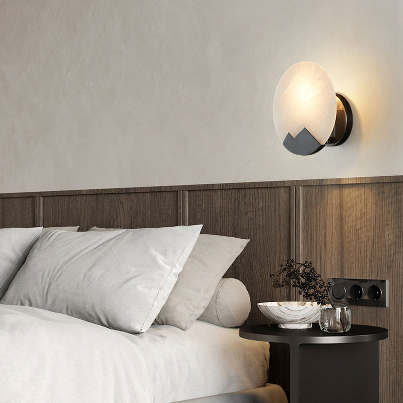 Contemporary Nordic Round Copper Marble 1-Light Wall Sconce Lamp For Bedroom