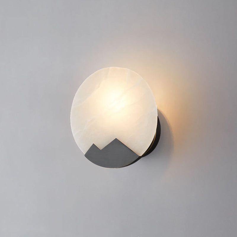 Contemporary Nordic Round Copper Marble 1-Light Wall Sconce Lamp For Bedroom
