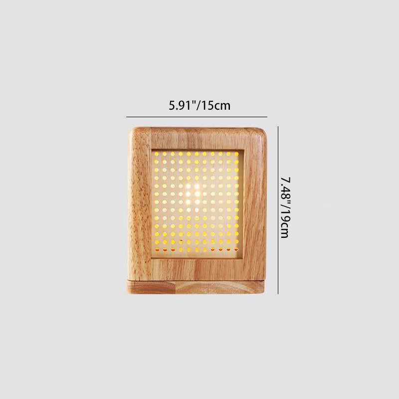 Lampe de table à 1 lumière avec aimant en bois de caoutchouc cube japonais traditionnel pour chambre 
