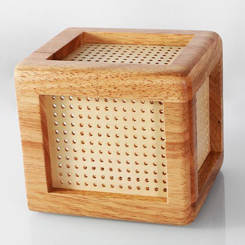 Lampe de table à 1 lumière avec aimant en bois de caoutchouc cube japonais traditionnel pour chambre 