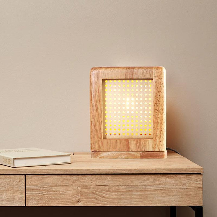 Lampe de table à 1 lumière avec aimant en bois de caoutchouc cube japonais traditionnel pour chambre 