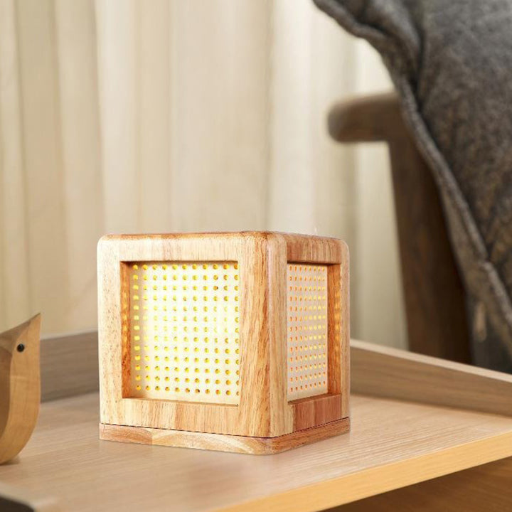 Lampe de table à 1 lumière avec aimant en bois de caoutchouc cube japonais traditionnel pour chambre 