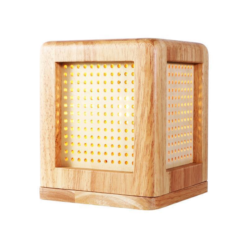 Lampe de table à 1 lumière avec aimant en bois de caoutchouc cube japonais traditionnel pour chambre 