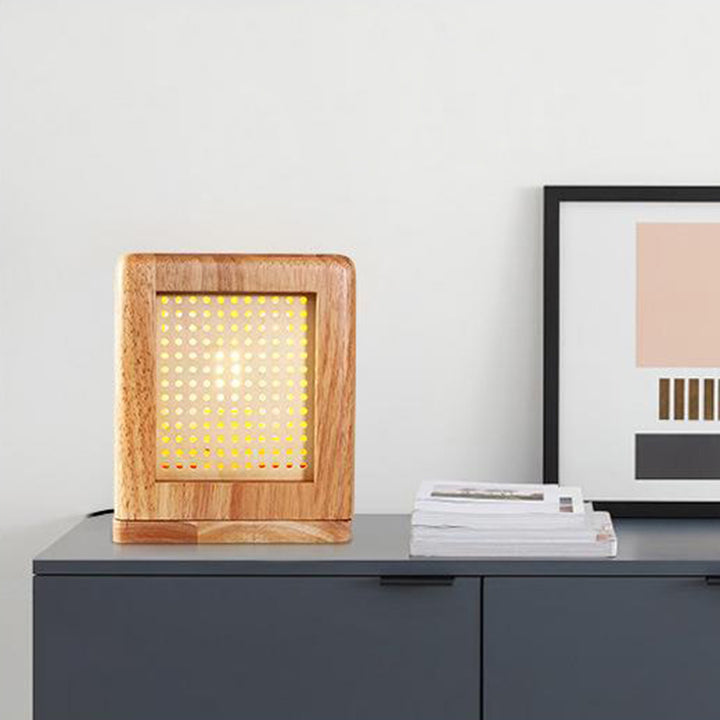 Lampe de table à 1 lumière avec aimant en bois de caoutchouc cube japonais traditionnel pour chambre 
