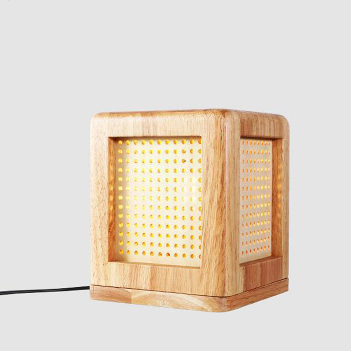 Lampe de table à 1 lumière avec aimant en bois de caoutchouc cube japonais traditionnel pour chambre 