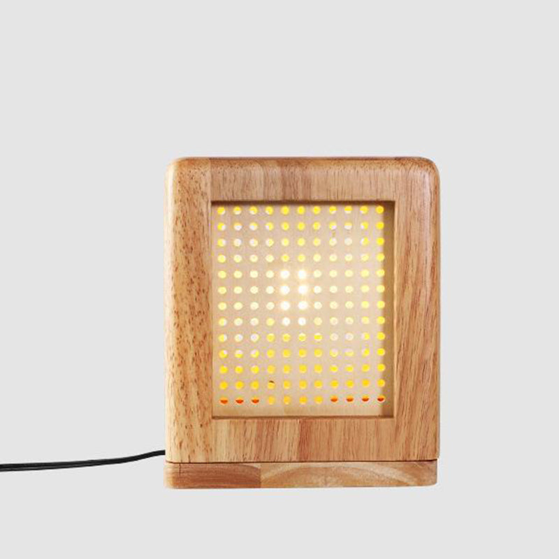 Lampe de table à 1 lumière avec aimant en bois de caoutchouc cube japonais traditionnel pour chambre 