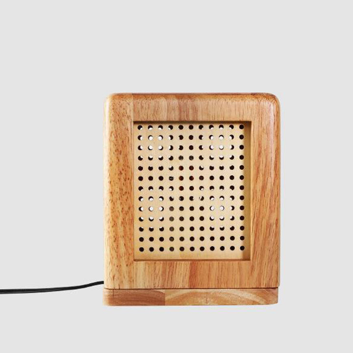 Lampe de table à 1 lumière avec aimant en bois de caoutchouc cube japonais traditionnel pour chambre 